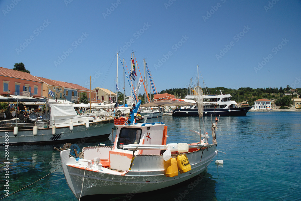 Fiskardo Harbour on Island of Kephalonia Greece