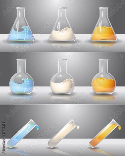 Laboratory flasks with liquids inside