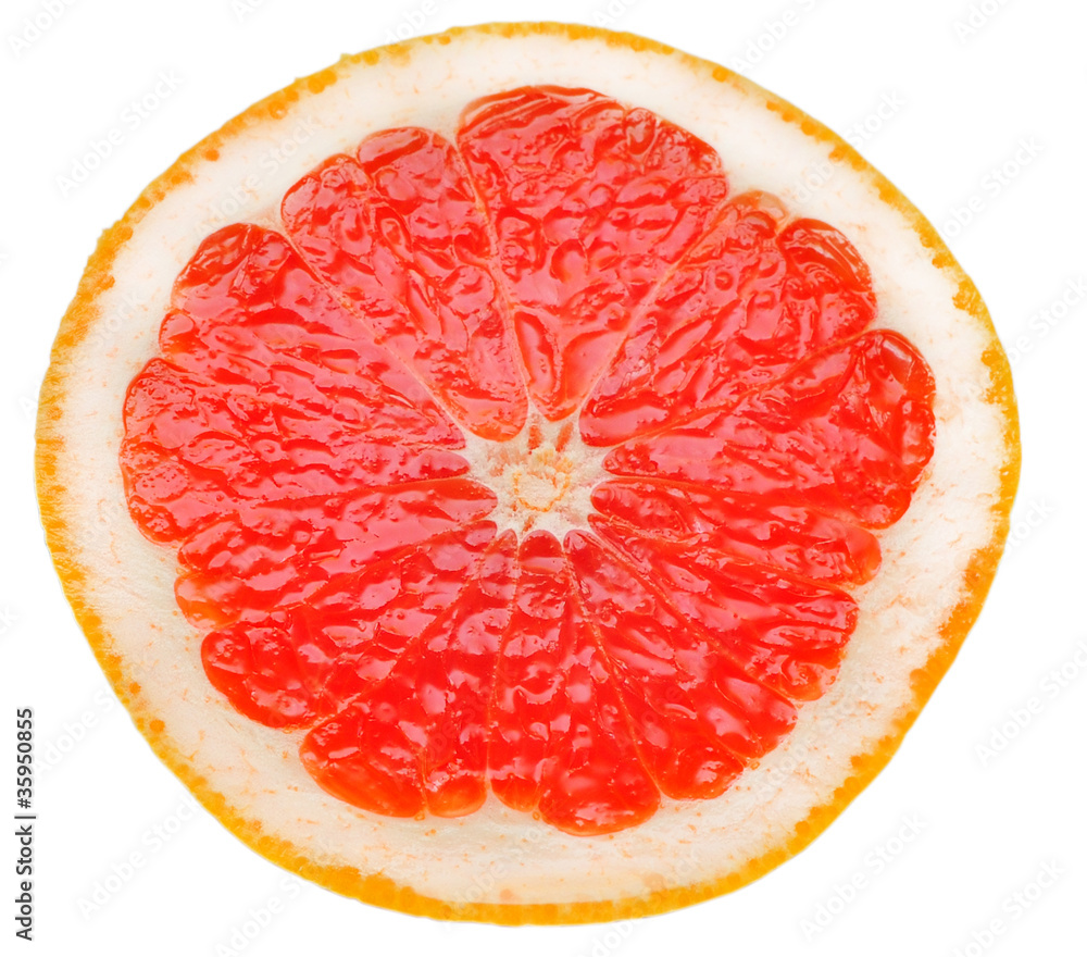 red grapefruit slice isolated on white background red grapefruit slice isolated on white background