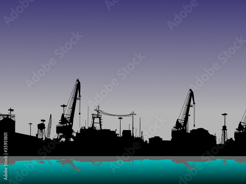 Silhouette of port in the evening