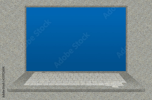 Laptop blue screen, sand - ...
