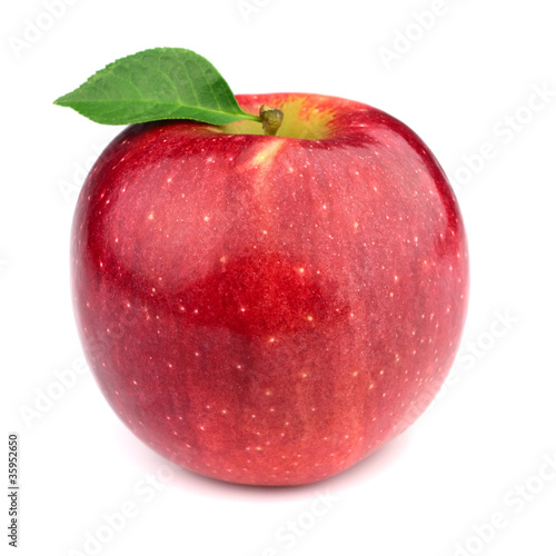 Ripe apple with leaves