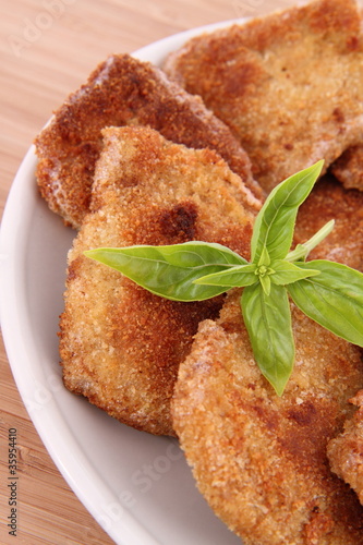 Fried Soy Meat decorated with basil