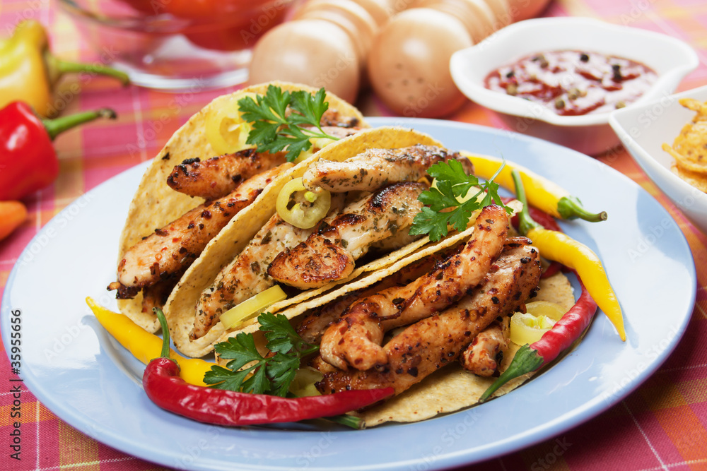 Grilled chicken in taco shells