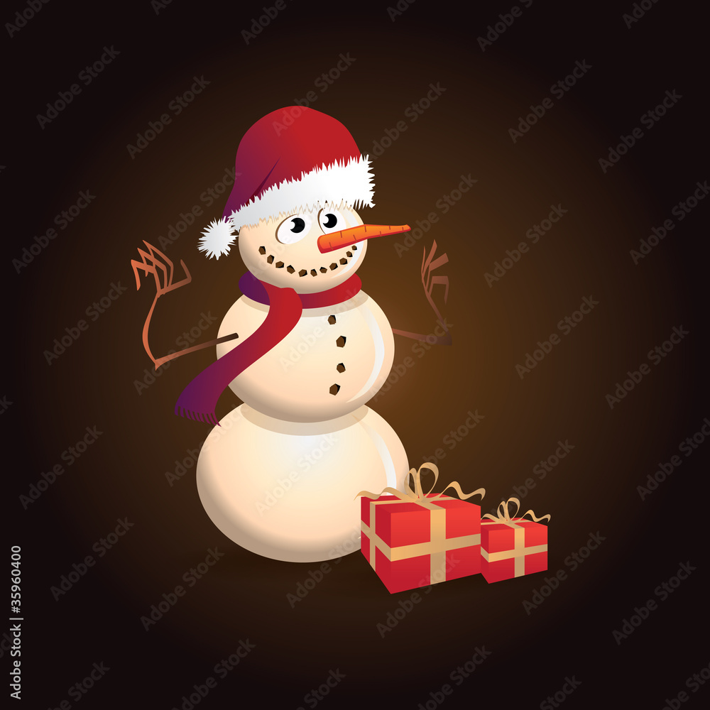 Christmas postcard with snowman - illustration Christmas postcard with snowman - illustration