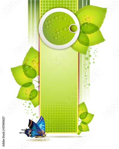 Banner design with leaf and drops