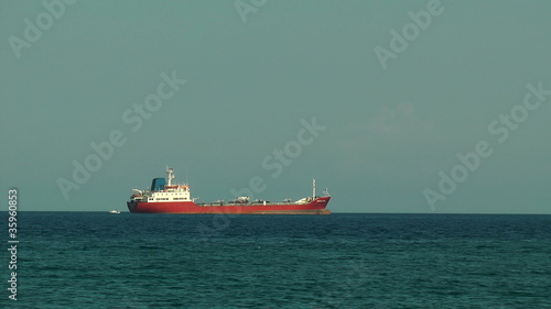 Big barge near the Rhodes sea port. Rhodes island. Greece.