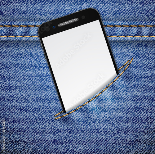 Denim background with smartphone.