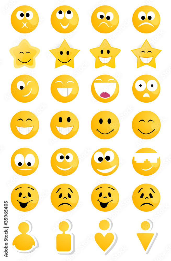 Collection of smiles of yellow persons Collection of smiles of yellow persons