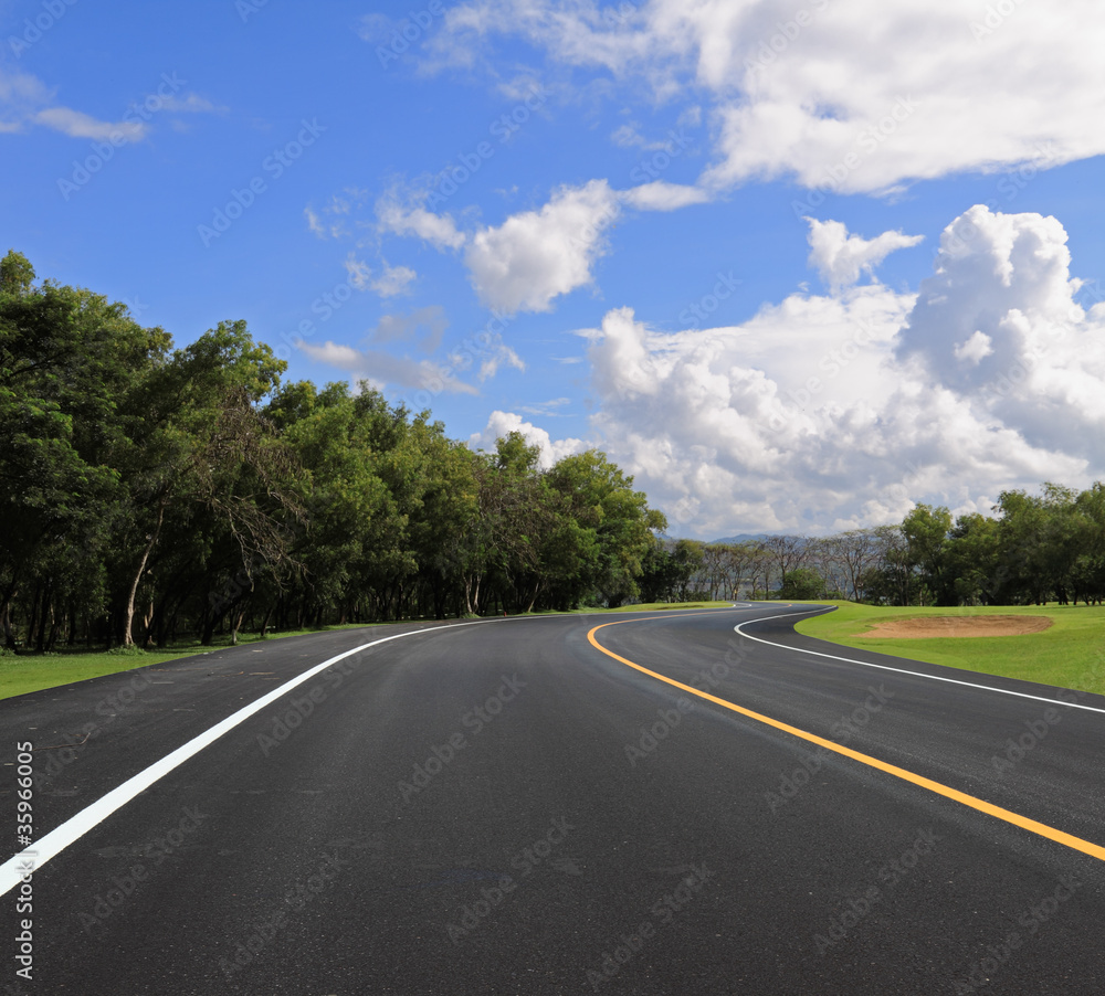 curve road and blue sky