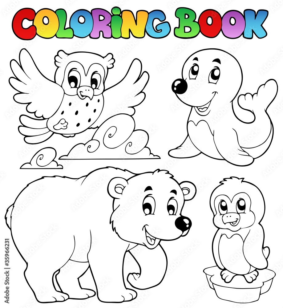 Naklejka premium Coloring book happy winter animals