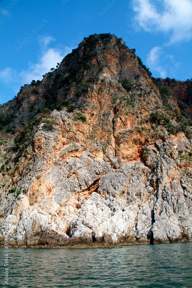 Rock and Mediterranean sea in Turkey