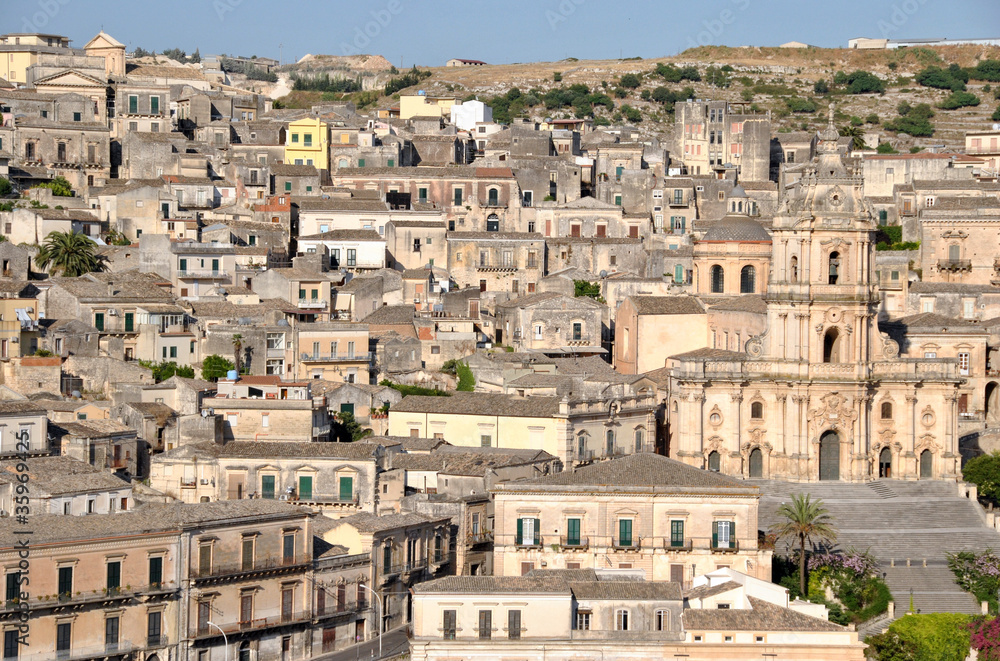 OVERVIEW OF MODICA WITH CATHEDRAL SAN GORGIO, SICILY