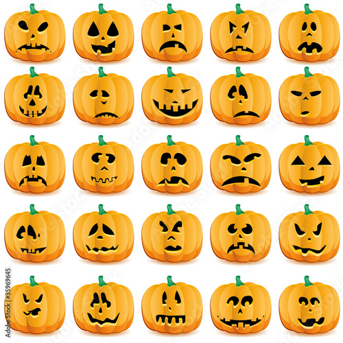 Set of pumpkins isolated on white, vector illustration