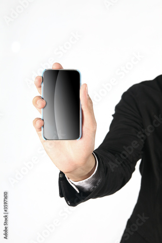 Hand holding smart phone .