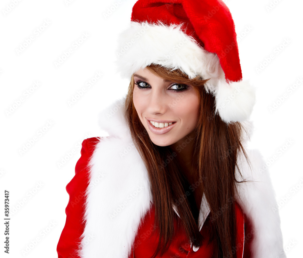 Beautiful Young Happy Christmas Woman over white Beautiful Young Happy Christmas Woman over white