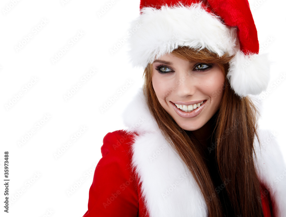 Beautiful Young Happy Christmas Woman over white Beautiful Young Happy Christmas Woman over white