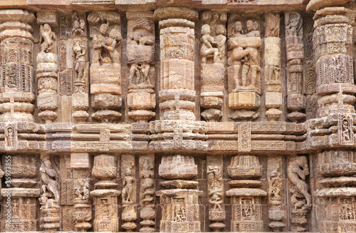 Intricate carving on Pillars and wall of Sun temple konark