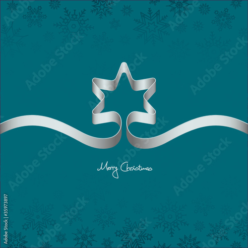 Silver Ribbon Christmas Star & Snowflakes Turquoise
