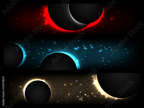 Three banners with planets