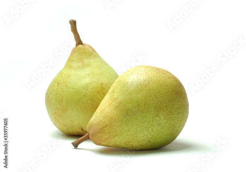 Comice pears on white background