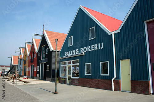Warehouses at the harbour of the Dutch village of Zoutkamp