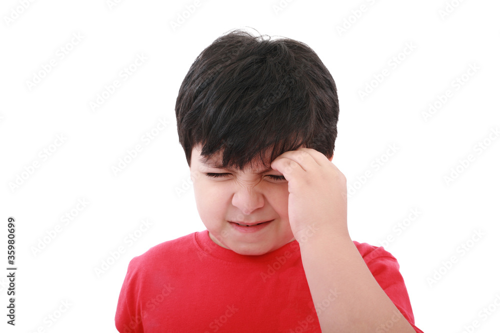 A boy with a headache; isolated on the white background A boy with a headache; isolated on the white background