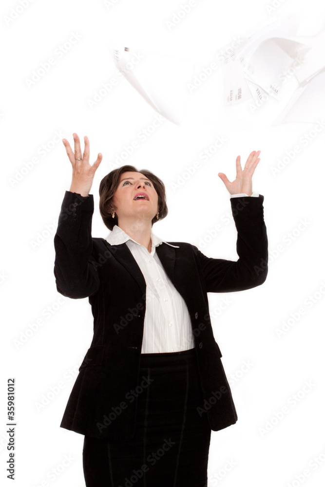 Young Business Woman throwing up documents Young Business Woman throwing up documents