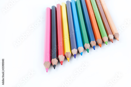 Colored pencils in a bunch of close-up