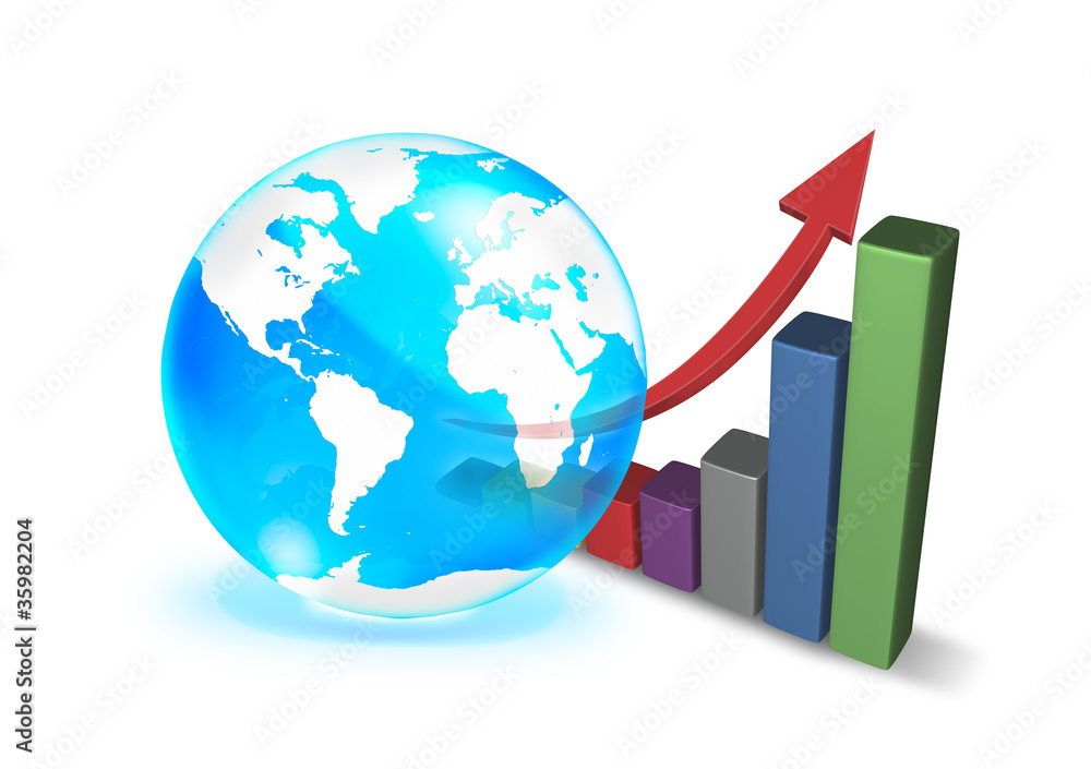 blue crystal ball and 3d growth graph on white background blue crystal ball and 3d growth graph on white background