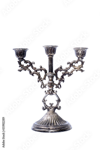 Old Tarnished Candleabra on White