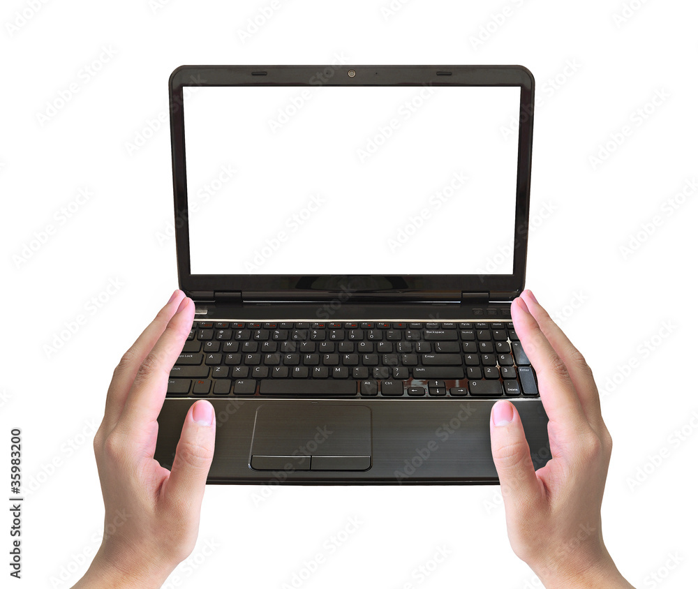 laptop PC on women hand laptop PC on women hand