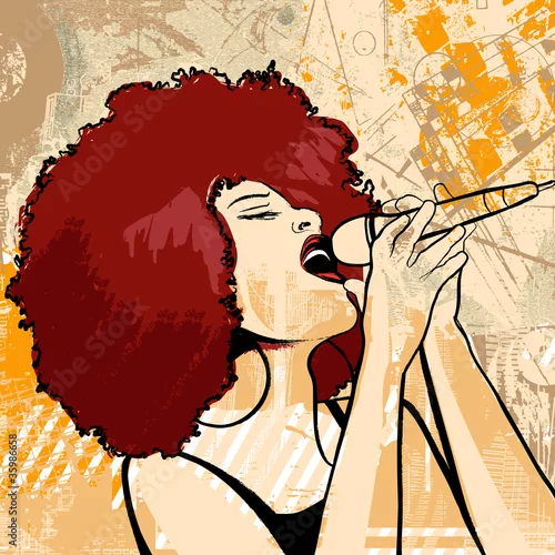 Obraz śpiewaczka jazzowa na tle grunge