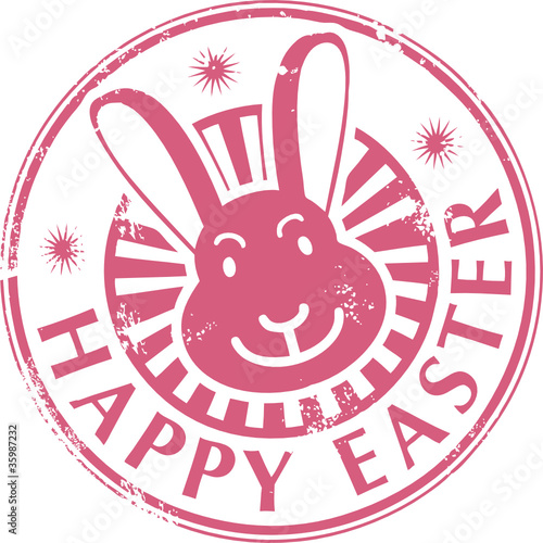 Stamp with bunny and the text Happy Easter