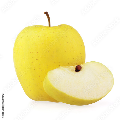 Yellow apple with half
