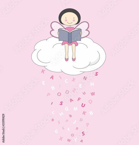 Hada leyendo un libro encima de una nube