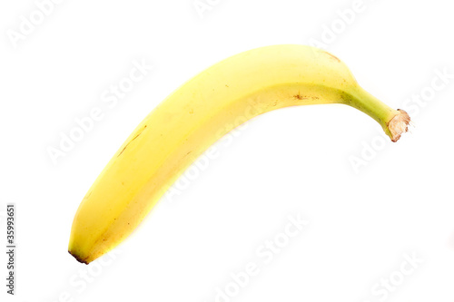 Single Yellow Banana on White Background