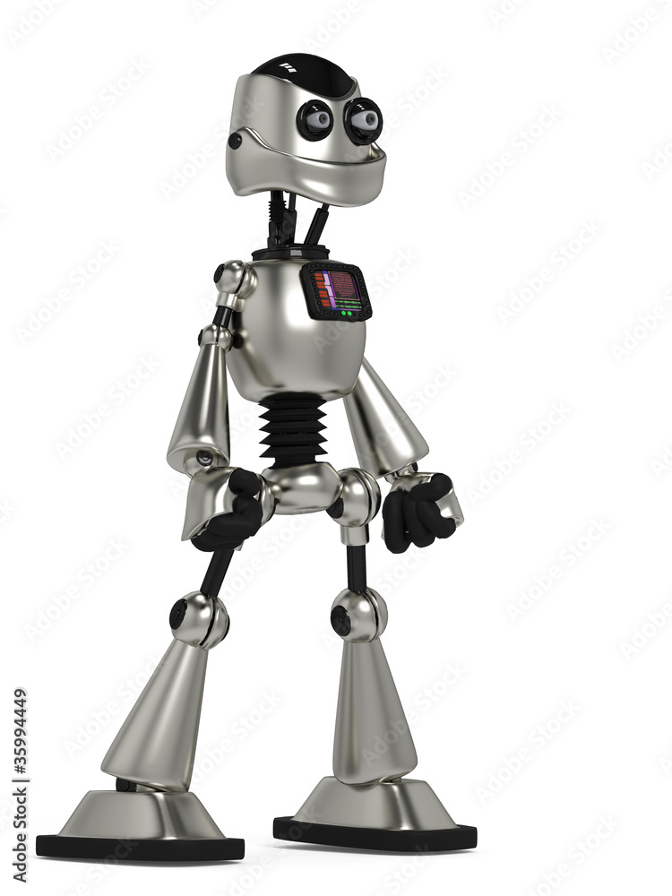 funny robot in power pose side view funny robot in power pose side view