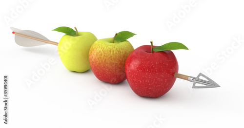 Fotografie Three apples pierced by arrow.