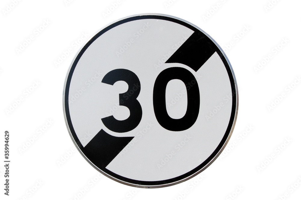 Panneau de fin de limitation de vitesse à 30 km/h Panneau de fin de limitation de vitesse à 30 km/h