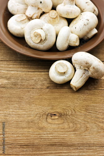 Fresh mushrooms on a wooden board