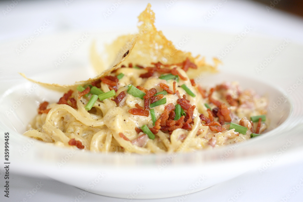 Spaghetti Carbonara with bacon and cheese Spaghetti Carbonara with bacon and cheese