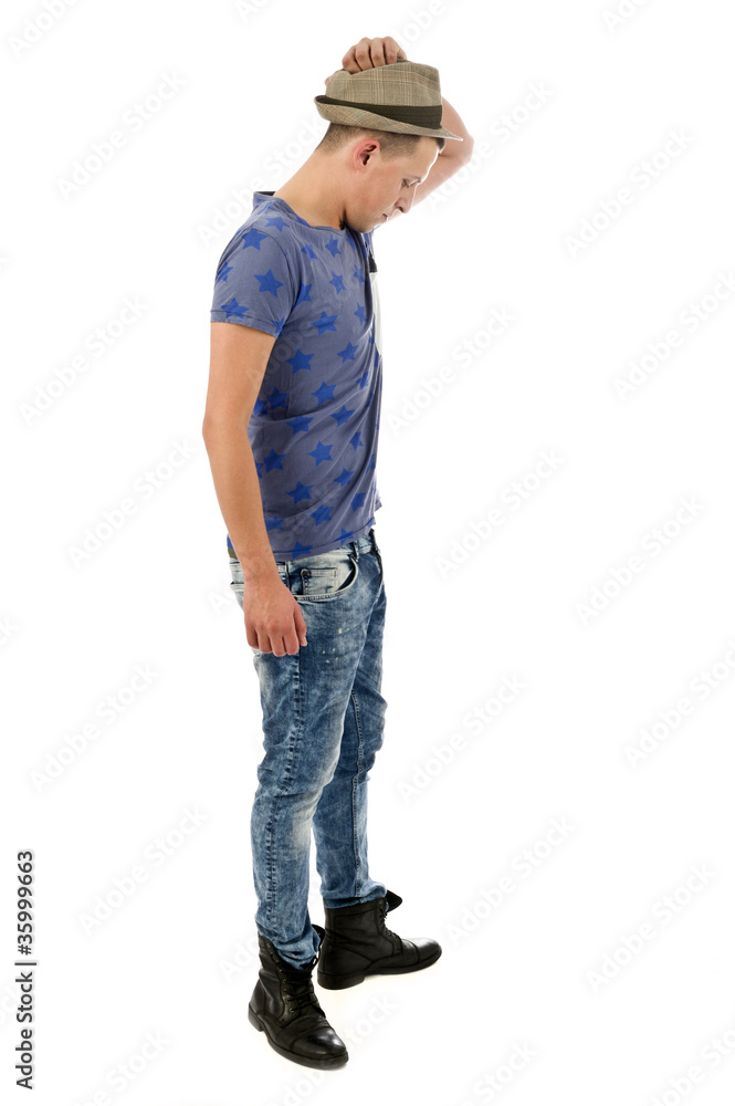 Young stylish man standing on white background Young stylish man standing on white background