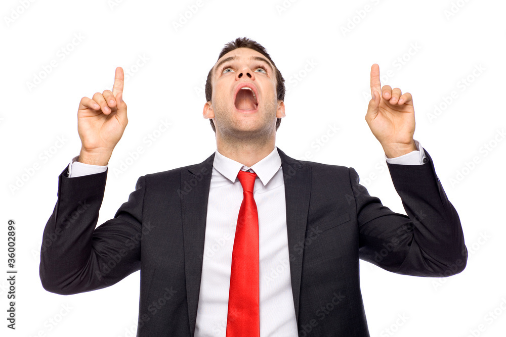 Businessman pointing up Businessman pointing up