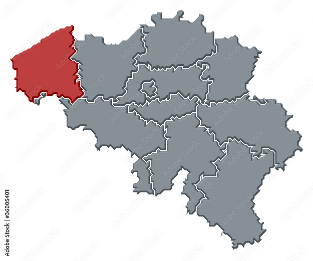 Map of Belgium, West Flanders highlighted Map of Belgium, West Flanders highlighted