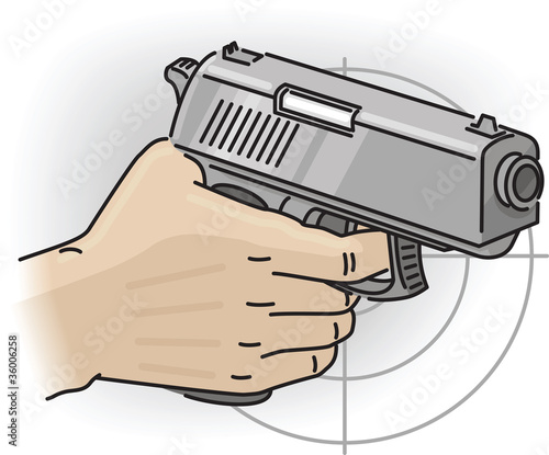 Hand holds the multicharge grey gun