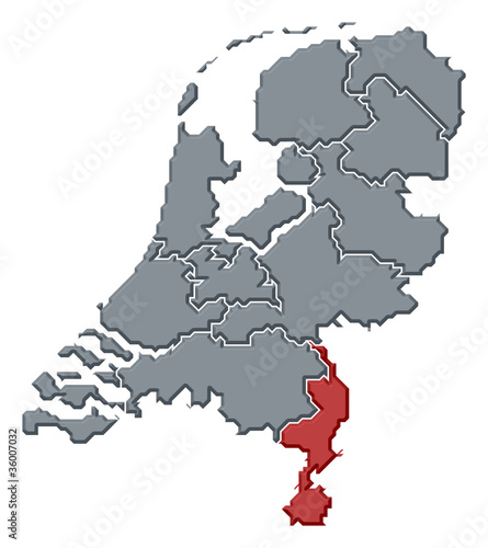 Map of Netherlands, Limburg highlighted