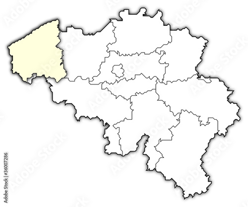 Map of Belgium  West Flanders highlighted