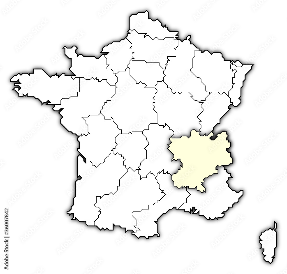 Map of France, Rhône-Alpes highlighted