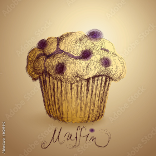 Blueberry MUFFIN / Realistic sketch of cupcake